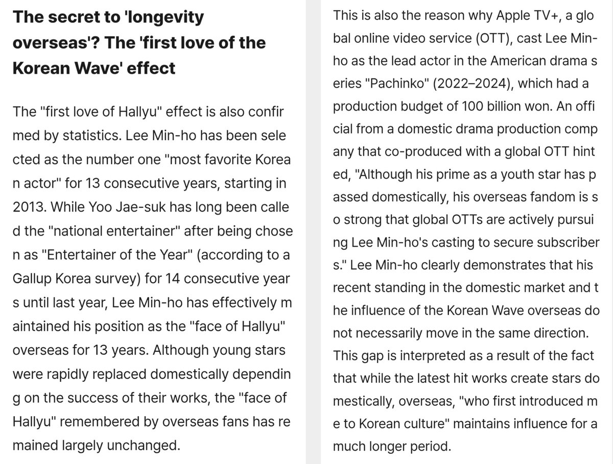 Hwendy2022's tweet photo. Hallyu Star Mystery...The secret to longevity overseas—#LeeMinHo's 'The first love of Hallyu' effect.While the latest hit works create stars domestically, overseas,"who first introduced me to Korean culture" maintains influence for a much longer period💖
🔗https://t.co/R81pTItRbW https://t.co/qwdxbfuIBm