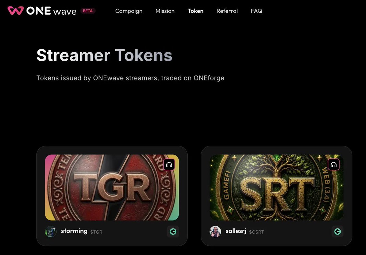 ONEwave_xyz's tweet photo. Streamer Token Page LIVE on ONEwave

Tokens issued by streamers. 100% streamers and their fans. Nobody else.

Your favorite ONEwave streamers can now have their own tokens. Their fans, their guilds, their crew - all in ONE economy.

❓ Who knows what perks holding a streamer token might unlock? 👀

Are you a streamer? Deposit, mint your token, and build your crew.

Only on ONEwave 👇
https://t.co/NPdHXGgsIy

#ONEwave #StreamerTokens #ONEforge #Web3Gaming #ONECHAIN