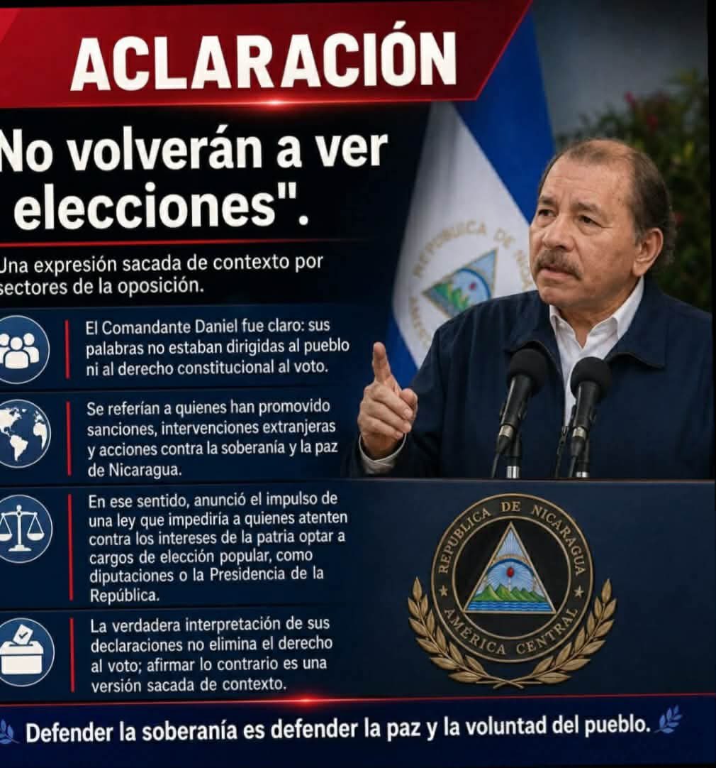 Mmendoza1970's tweet photo. #PRESIÓN | Como las condenas contra la dictadura han llegado en cascada después de que Daniel Ortega afirmara que en Nicaragua nunca más se celebrarán elecciones, los propagandistas y operadores del régimen han ordenado difundir en los grupos de WhatsApp de trabajadores del Estado una imagen con la que intentan calmar los ánimos y silenciar las críticas. En ella sostienen que las palabras de Ortega fueron malinterpretadas, en un intento por minimizar el impacto de sus declaraciones y contener la creciente reacción tanto dentro como fuera del país.

Sin embargo, ese argumento es desmentido por el propio medio oficialista El 19 Digital, que reprodujo las palabras de Ortega y publicó textualmente: «No volverán a haber elecciones».