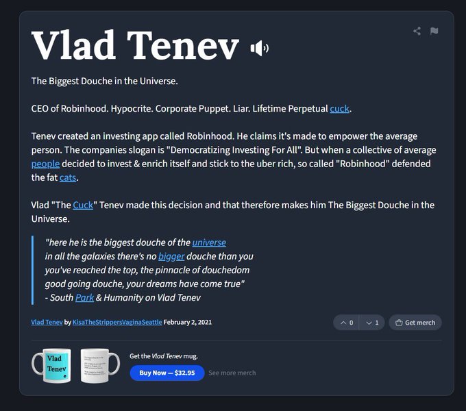 ghostthegasless's tweet photo. LMAOOO how hasnt this been done
if you search up vlad tenev on urban dictionary
it literally means cuck
https://t.co/E2yNu7nEnG https://t.co/DHPNDX0L1i