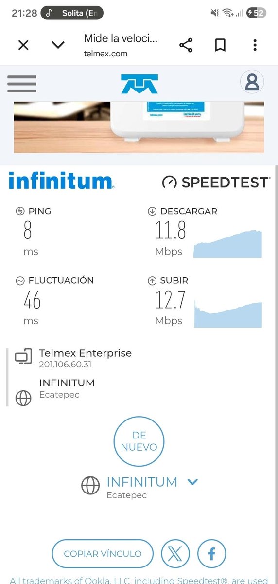 eduardo279's tweet photo. Les vuelvo a mandar la velocidad del Internet arribado lado izquierdo dice la hora es de ahorita , pero ahí no hacen sus ajuste de saldo verdad de un servicio que no lo tengo como debe de ser @Carlos_Slim_D @hectorslimseade @IFT_MX @AtencionProfeco @TELMEXSoluciona https://t.co/rtDMlvgOid