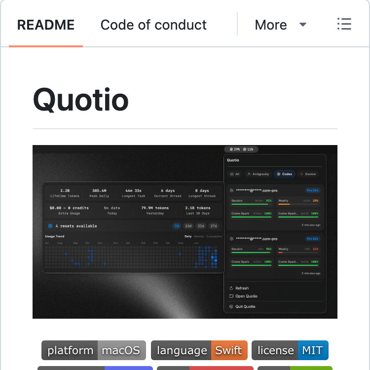 the_osps's tweet photo. Quotio is a native macOS menu bar app that unifies AI subscriptions with real-time quota tracking and smart auto-failover for coding tools. https://t.co/HcVR7K0l1B