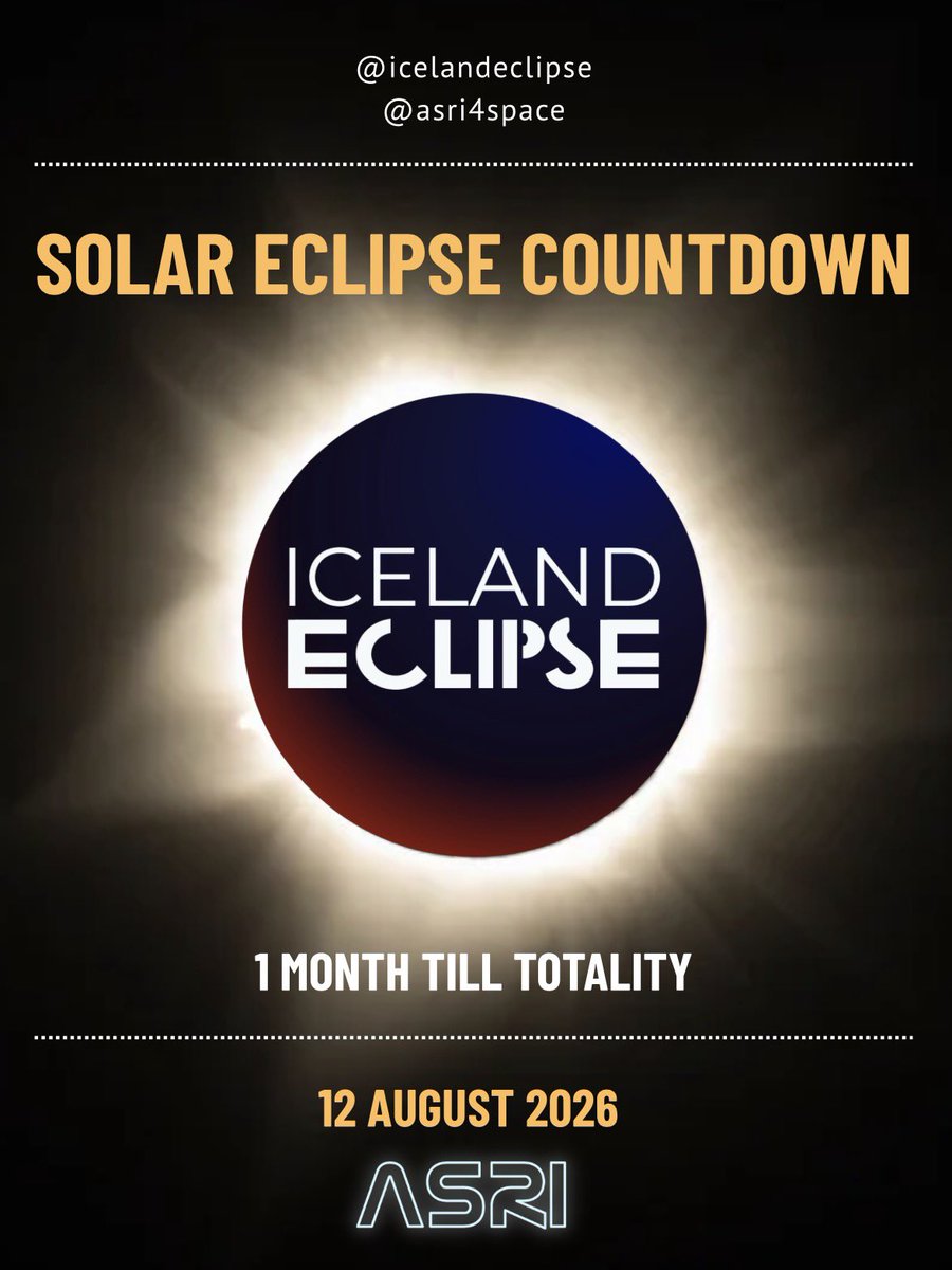 ASRI4Space's tweet photo. One month until the total solar eclipse in Iceland, and we are so excited to bring our offering to the magic that's being created there! Use our code ALEXANDER444 for tickets and come experience the transformation of witnessing an eclipse with us. 🌑🇮🇸 #IcelandEclipse #ASRI #Eclipse2026 #SolarEclipse #Space #Astronomy