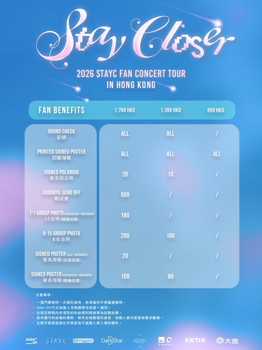 TheDarkStarEnt's tweet photo. 2026 STAYC FAN CONCERT TOUR [STAY CLOSER] IN HONG KONG 🇭🇰正式公開！✨

香港 SWITH 集合！🩷 @STAYC_official 

📅 ：2026.10.24 19:00
📍 ：AXA 安盛創夢館
🎫 ：$1799 | $1399| $999（HKD）

#STAYC #스테이씨
#STAY_CLOSER #2026_STAYC_FANCON_TOUR 
#STAY_CLOSER_HONGKONG
#DarkStar https://t.co/hZjBWfr3Ew