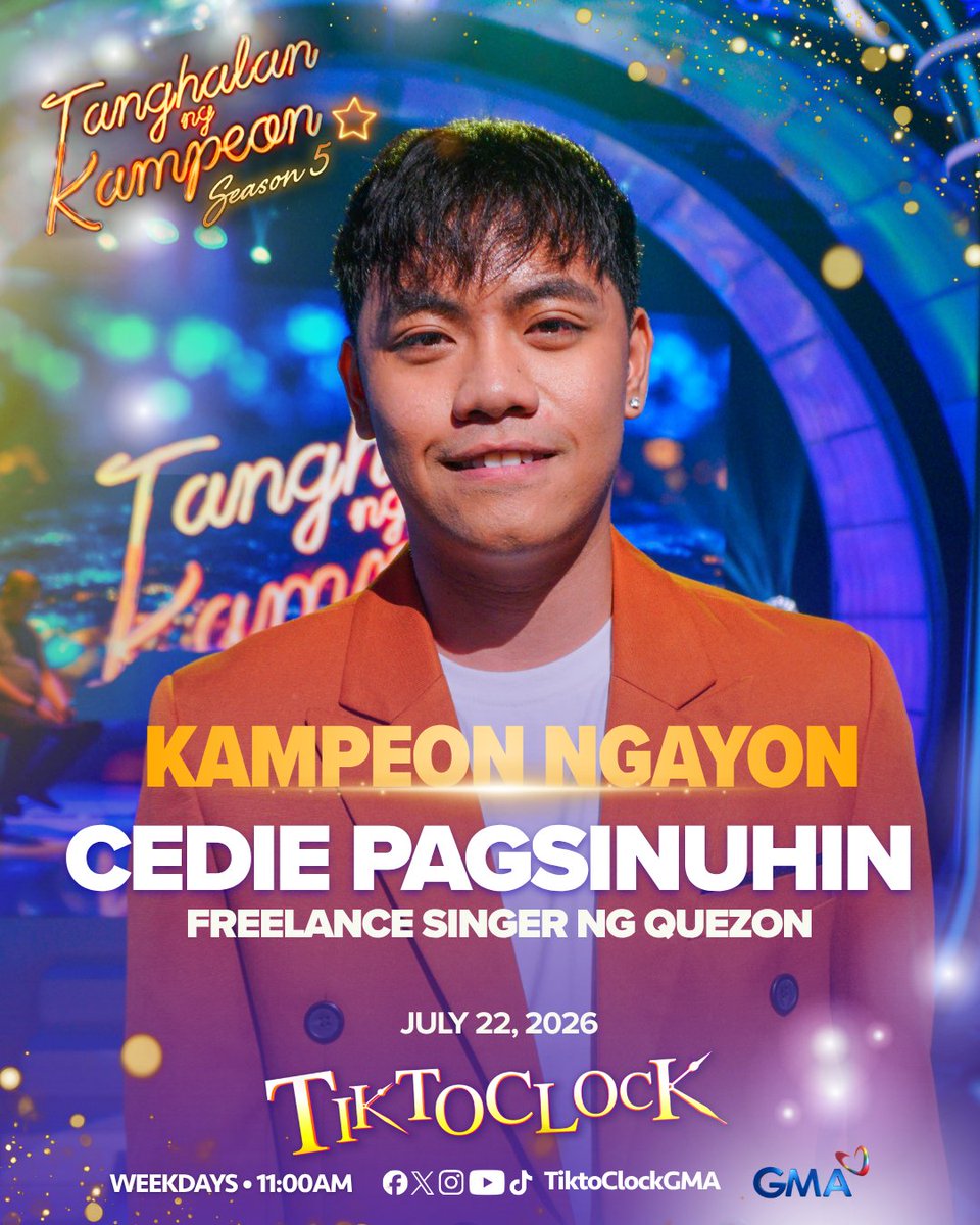 TiktoClockGMA's tweet photo. Congratulations sa iyong pagkapanalo, CEDIE! π₯³π
Tumutok lang palagi sa #TanghalanNgKampeonGMA dito sa #TiktoClock, tuwing 11:00 AM! π€ https://t.co/nUGV2UJzfs