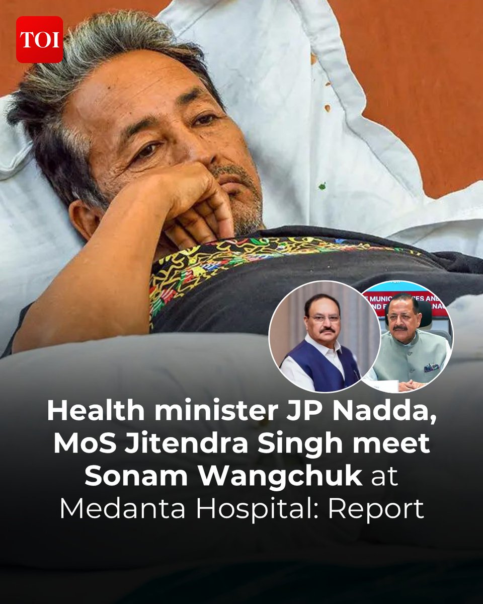 timesofindia's tweet photo. Union minister Jagat Prakash Nadda, minister of state for the Prime Minister's office Dr Jitendra Singh went to Medanta Hospital in Gurugram and met Activist Sonam Wangchuk to enquire about his health, as per PTI sources.

More details 🔗 https://t.co/N4Eb1nFCvt

Stay ahead with real-time updates on the TOI App 👉 https://t.co/ogFaRsVinV

#SonamWangchuk #JPNadda #JitendraSingh #DelhiHighCourt #Medanta #HungerStrike #NEET #PaperLeak #IndiaNews