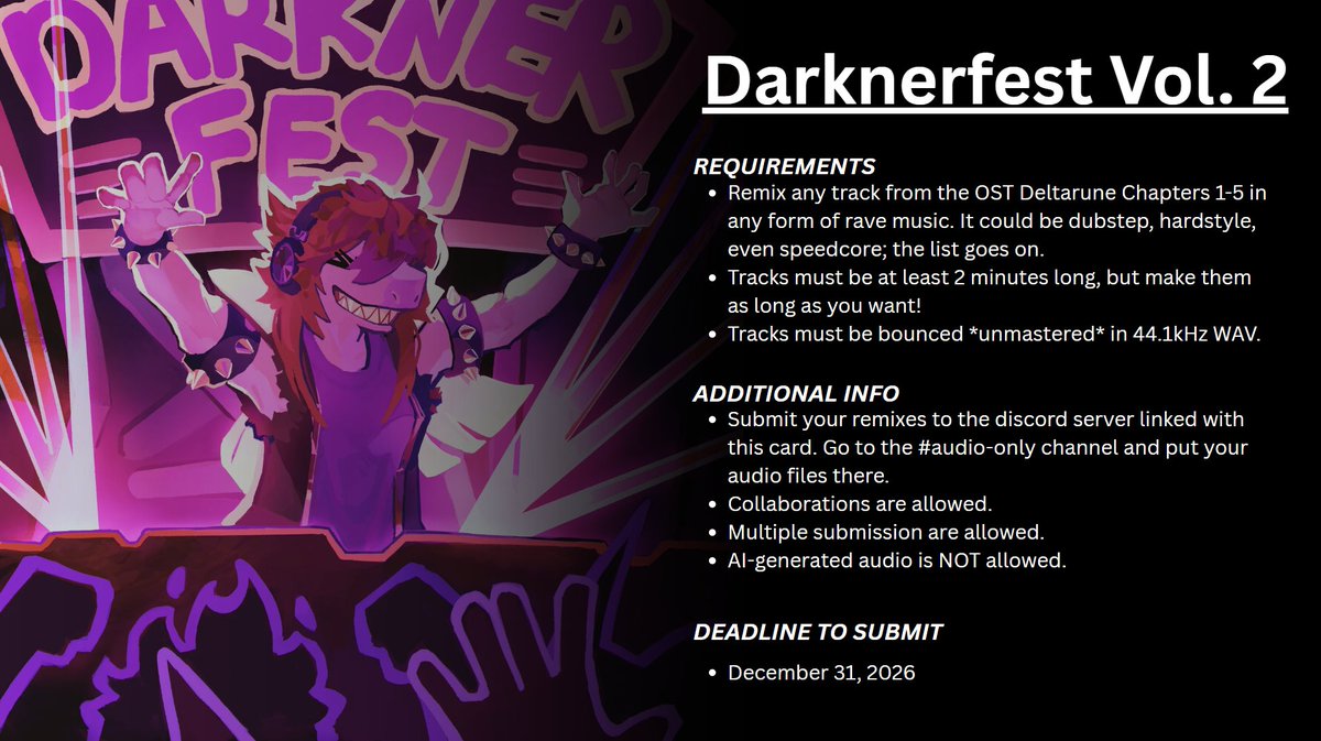 darknerfest's tweet photo. COME MAKE MUSIC WITH US #deltaruneㅤㅤㅤ 

https://t.co/77DaiKZZQP https://t.co/CbskCE2Eit