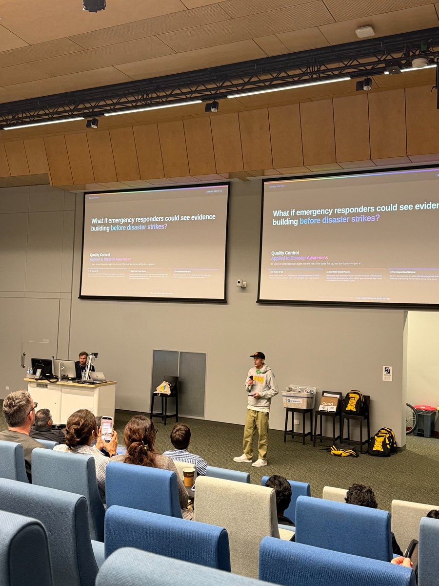 Ikebuilds's tweet photo. Tied for first at the Gold Coast Open Data Challenge Hackathon on the weekend for the disaster resilience category. 

was a great weekend, i met so many cool people

I Pitched GroundTruth — a disaster resilience platform for SEQ. And The presentation's now with the GC Disaster Centre team. Not bad for a welder building an AI company after hours. 🚀

SaaS B2B AI