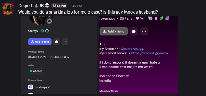 dancantstream's tweet photo. Latest happenings from members of JSTLK's snark discord: Doxing family members and more ops! https://t.co/2Z6LHBSNhz