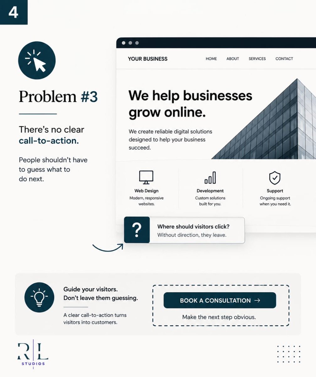 rldevstudios's tweet photo. A beautiful website means nothing if it doesn't generate business.

Great websites:
✔ Load fast
✔ Build trust
✔ Convert visitors into customers

Your website should be your hardest-working employee.

What's the biggest challenge with your current website?

#WebDesign #SmallBusiness #DigitalGrowth #RLStudios