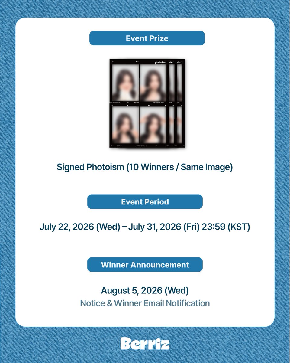 berriz_official's tweet photo. [#EVENT] KIM MIN JU Signed Photoism Event 🎁

Like and comment on the Berriz-exclusive photo post
in the KIM MIN JU Community on Berriz,
for a chance to win a Photoism photo signed by Min-ju! 🩷

👉 Check out Berriz for full event details!
https://t.co/o2ClCLUrHy

* 본 이벤트는 국내/외 유저 모두 참여 가능합니다.
* This event is open to fans worldwide.
* 本イベントは世界中のファンの皆さまがご参加いただけます.
