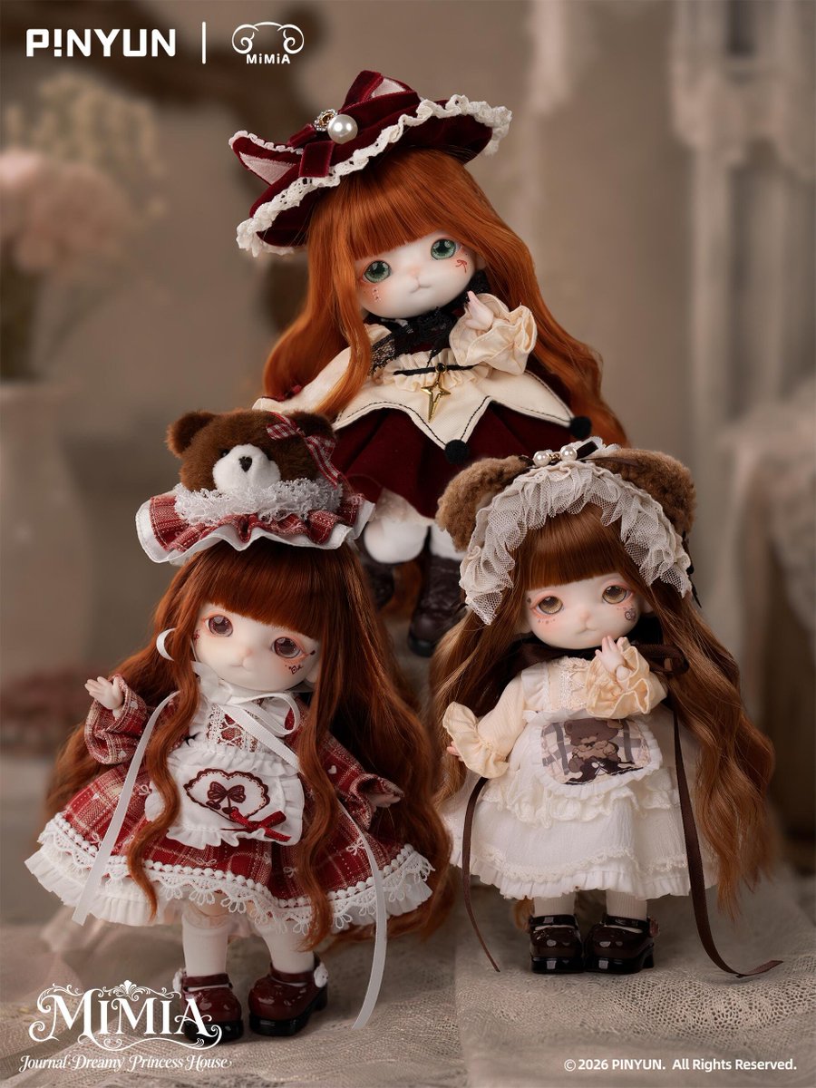 hermeow_shop's tweet photo. 📢🆕ブラインドドール新作速報🆕📢

日本でも大人気の子羊「MiMiA（ミミア）」が、ついに本格ドール化🐑✨

海外デザイナーズトイメーカー「PINYUN」社が展開するドールブランド「PINYUN DOLLS」より、ブランド初となるブラインドボックス商品
「MiMiA（ミミア）：夢幻プリンセスハウス」MJD関節ブラインドドールシリーズをご紹介いたします👑🏠

ドールは頭部を含む全高約16cm。
髪はウィッグパーツ仕様で、後頭部パーツも付属🎀

ラインナップは、通常6種＋スペシャル2種＋シークレット1種の全9種🌟

当店は本商品の日本国内正規代理店として、近日中に販売受付を開始予定💪
続報をお楽しみに✨