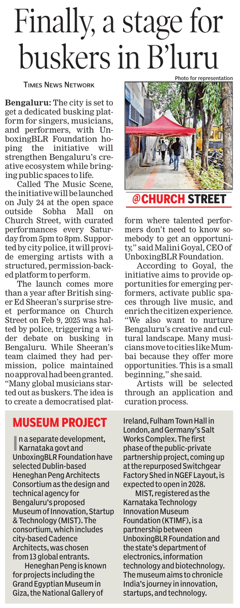 pearlmdsouza's tweet photo. Musicians in Bengaluru, news for you!

Busking will be allowed on Churchstreet. 'The Music Scene'  launches July 24.

A turnaround a year after @edsheeran was prevented from performing on this street 

More details in story below -

@timesofindia https://t.co/pEesvbr2mT