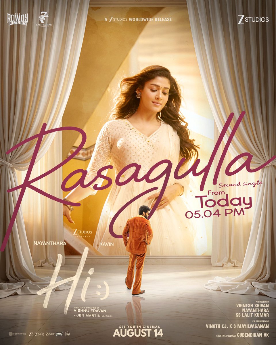 7screenstudio's tweet photo. Get ready to catch a bite of the #Rasagulla, this one's going to rule your playlist🫰

#HiMovie - second single releasing today evening at 5.04PM.

An @anirudhofficial vocal 🎙️
A @jenmartinmusic Musical.

Hi :) smiling in theatres worldwide from August 14, 2026.

@Kavin_m_0431 @VishnuEdavan1 @ZeeStudios_ @zeestudiossouth @Rowdy_Pictures #NileshDeorah @girishjohar #AmeetBhuvan @TheVinothCj @SonyMusicSouth @proyuvraaj