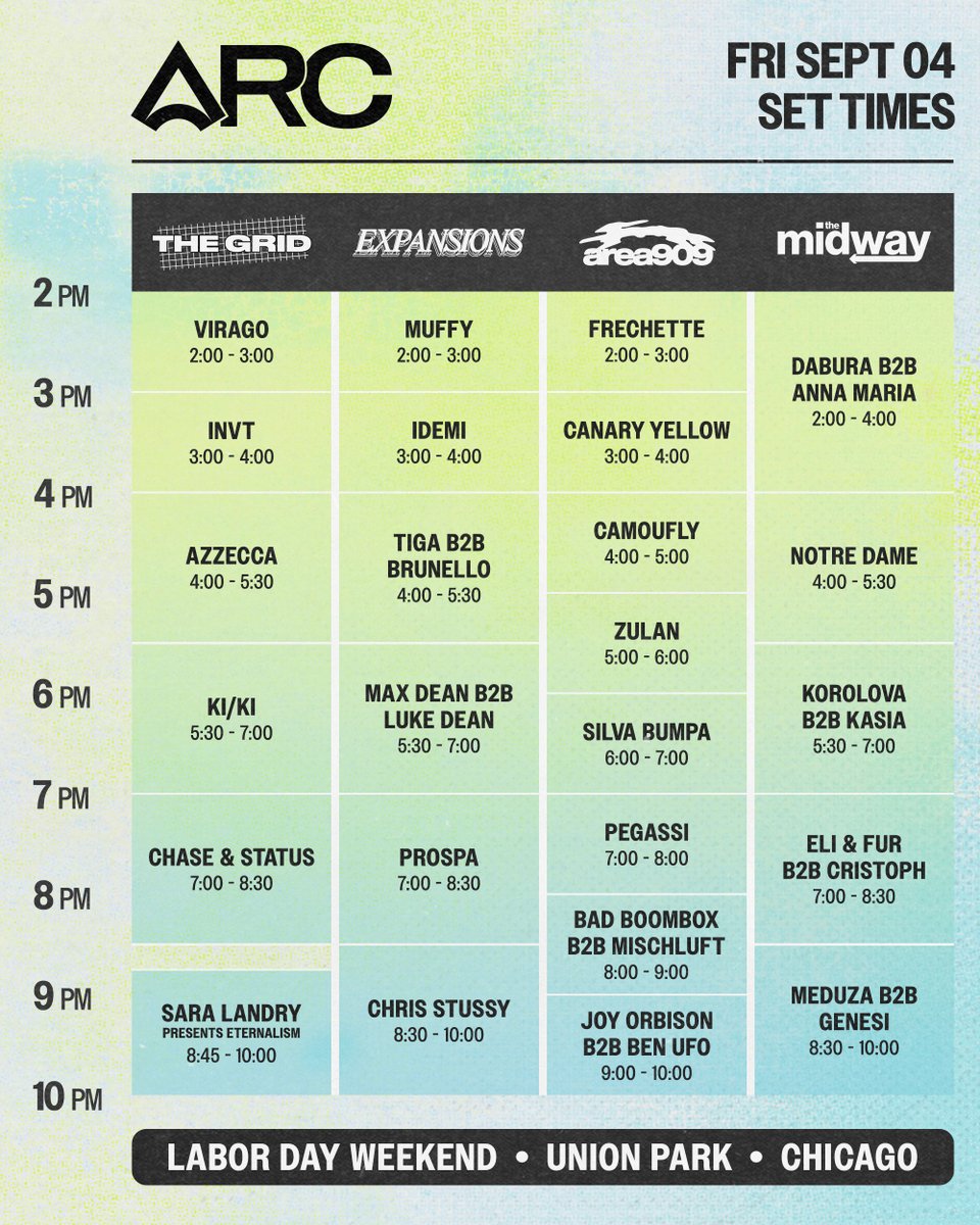 arcmusicfest's tweet photo. The lineup of the year. Now with set times!

Which conflict has you sweating? https://t.co/pMKarIuPKY