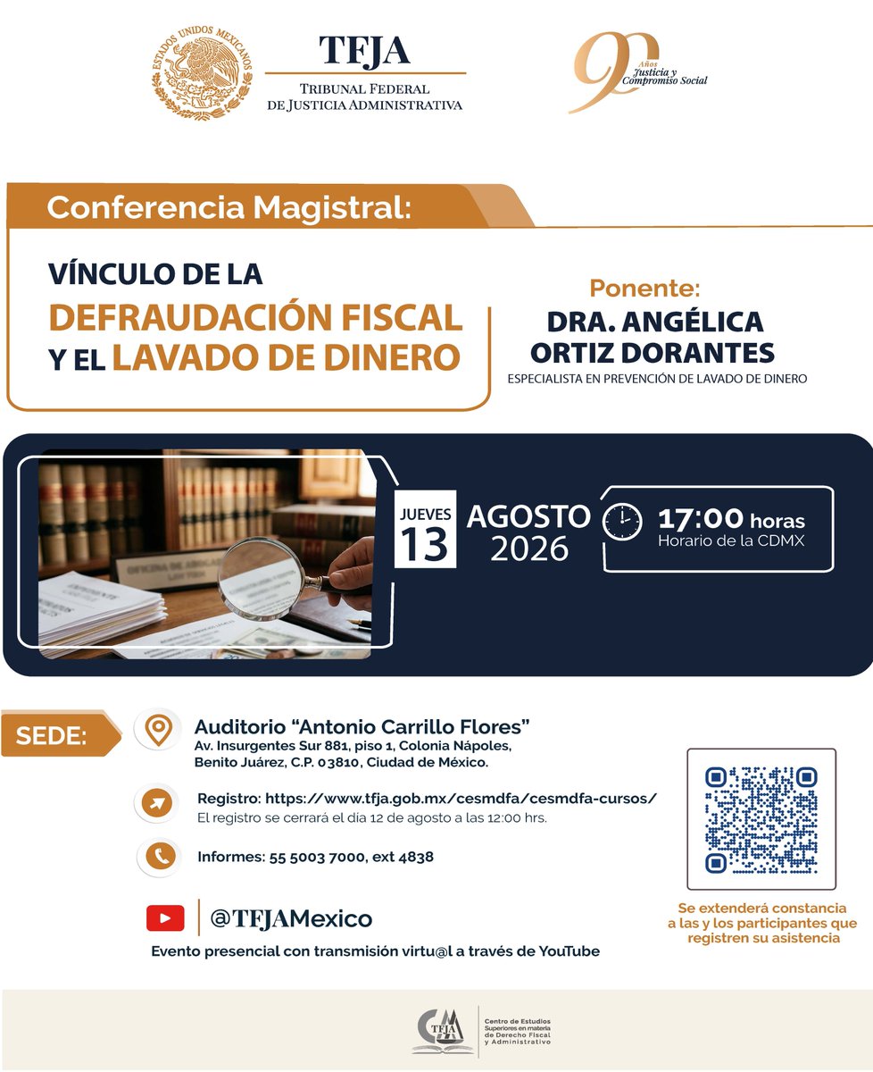 CesmdfaTFJA's tweet photo. 💰La defraudación fiscal y el lavado de dinero plantean retos para la aplicacion del Derecho.
Asiste a la Conferencia Vínculo de la defraudación fiscal y el lavado de dinero.
🗓️ 13 de agosto | 17:00 h.
📍 Auditorio Antonio Carrillo Flores
🔗https://t.co/GXlj7YJLoj 
@TFJAMexico https://t.co/IcrvXy5We8