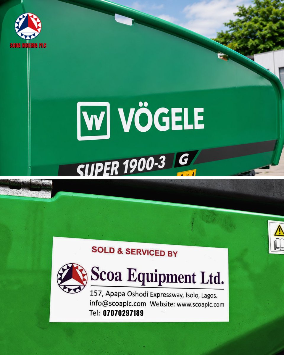 Scoanigeriaplc's tweet photo. The VÖGELE SUPER 1900-3 combines reliable traction, high paving performance, and German engineering to deliver exceptional results on every project.
Ready to build better roads? Contact SCOA Nigeria PLC today.
#ScoaNigeria #VOGELE #roadconstruction #AsphaltPaver https://t.co/0XvpAscpgW