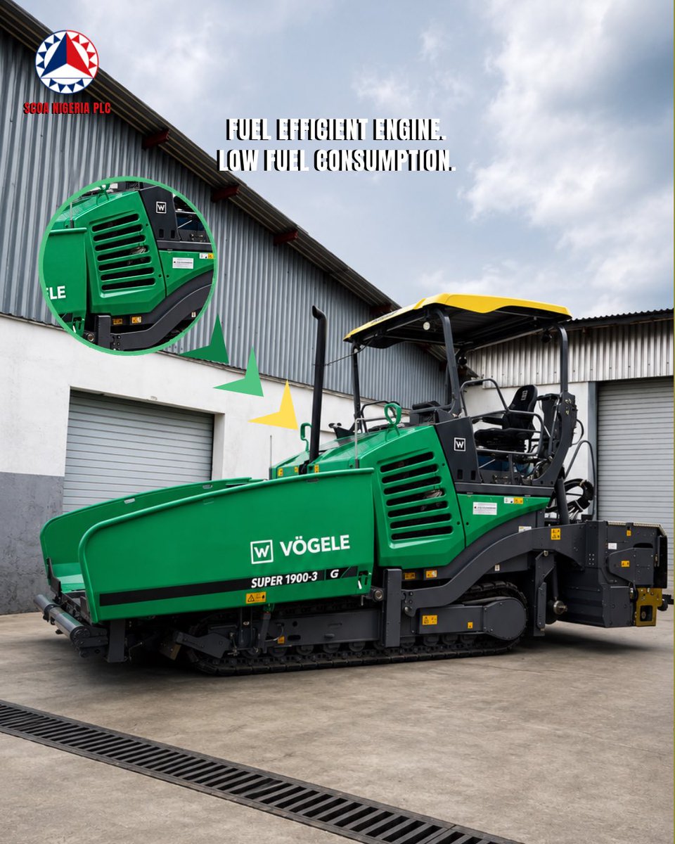 Scoanigeriaplc's tweet photo. The VÖGELE SUPER 1900-3 combines reliable traction, high paving performance, and German engineering to deliver exceptional results on every project.
Ready to build better roads? Contact SCOA Nigeria PLC today.
#ScoaNigeria #VOGELE #roadconstruction #AsphaltPaver https://t.co/0XvpAscpgW