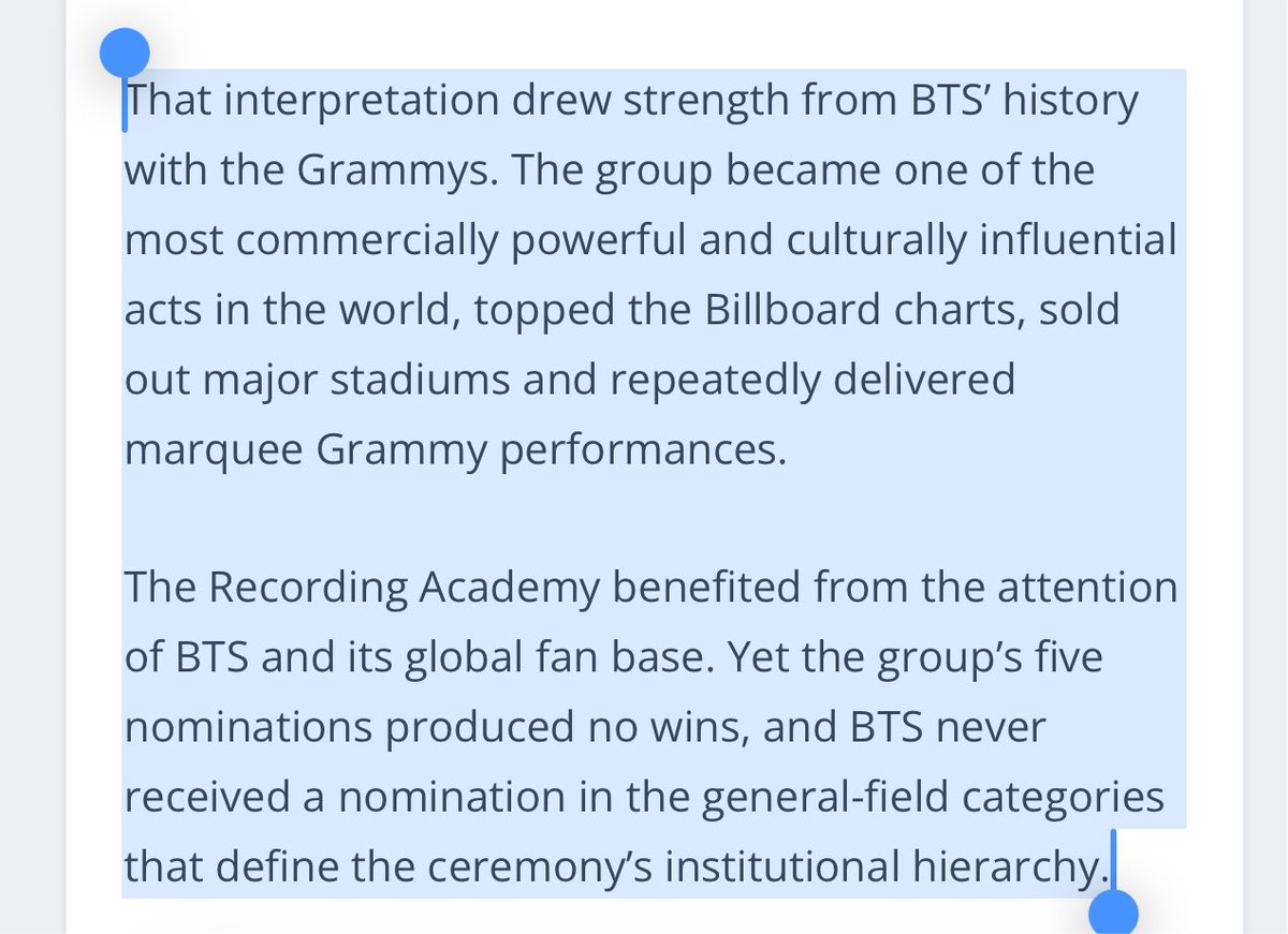 lemongukk's tweet photo. MILWAUKEE INDEPENDENT——
The problem was not that Asian music received an additional trophy. It was that the new trophy would become the place where Grammy voters directed Asian artists instead of recognizing them throughout the broader pop field and the ceremony’s most prestigious categories. 

A category promoted as representation could function as a containment mechanism — recognition without full equality. 
That interpretation drew strength from BTS’ history with the Grammys. The group became one of the most commercially powerful and culturally influential acts in the world, topped the Billboard charts, sold out major stadiums and repeatedly delivered marquee Grammy performances. 

The Recording Academy benefited from the attention of BTS and its global fan base. Yet the group’s five nominations produced no wins, and BTS never received a nomination in the general-field categories that define the ceremony’s institutional hierarchy.

Fans saw a recurring message: BTS was global enough to demonstrate the international relevance, but not sufficiently accepted to be treated as an unqualified part of the pop establishment.

The new Asian pop category therefore appeared less like the removal of a barrier than the construction of a more decorative one. Critics connected the dispute to the recording industry’s long history of sorting artists of color into racialized categories.