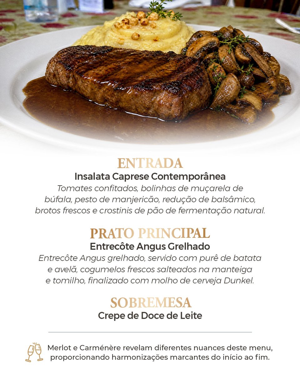 AlpenbierSBS's tweet photo. Reunimos sabores inspirados em grandes tradições, da Caprese italiana ao Entrecôte Angus, encerrando a experiência com um irresistível Crepe de Doce de Leite.😋
#altagastronomia #vinhos #sãobentodosul #turismoemsaobentodosul #SaborAlpenbier #AdegaAlpenbier https://t.co/FCDsxnAF3x