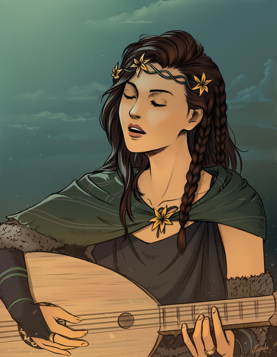 Tarmika_art's tweet photo. I can't be the only one who loves watching Una play by the campfire. So I just had to paint this scene.

Do you ever travel back there just to ask her to sing for you?
@pathofexile #pathofexile2 https://t.co/nJH8MwGYec