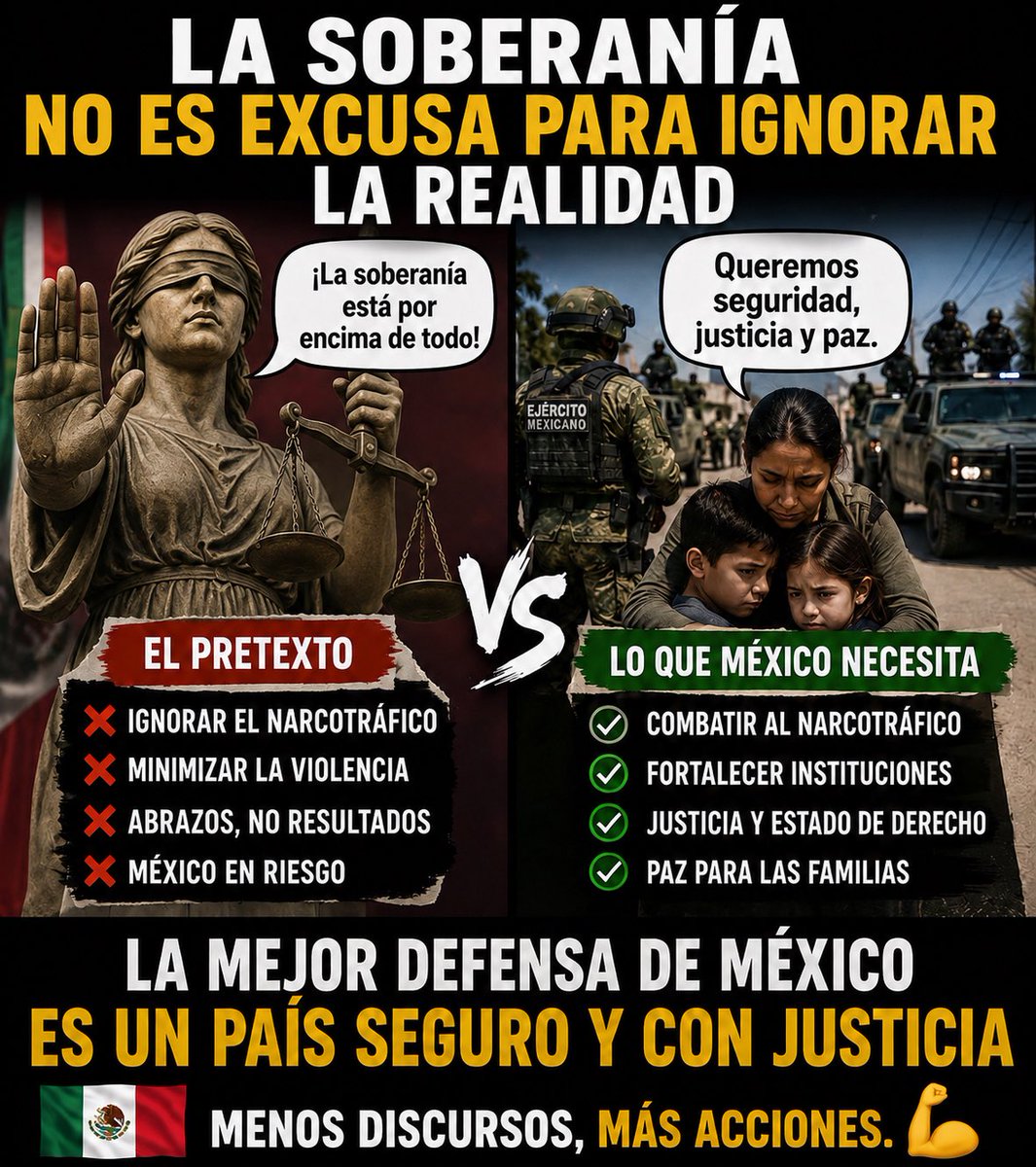 Alemex_01's tweet photo. La soberanía no debe ser pretexto para dejar en segundo plano la lucha contra el narcotráfico y la delincuencia organizada. La mejor defensa de México es un Estado de derecho que garantice seguridad y justicia. 
#CombateAlCrimen #RuleOfLaw #OrganizedCrime 🇲🇽 https://t.co/jfhvgOajJg