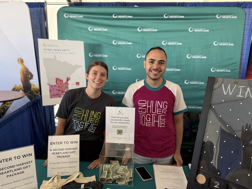 2harvest's tweet photo. We’re excited to be back at Farmfest this week! If you’re around, stop by booth [2103] to get some cool swag and learn about how we work with Minnesota farmers, growers, and processors every year to source an average of 11.3 million pounds of food for neighbors facing hunger. https://t.co/Dl4BEc0OYb