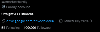 smartestberdly's tweet photo. I can easily believe that I have obtained a following THIS large! In celebration of this milestone, I shall host a party for geniuses (such as I.) within my own home! To access this grand party, you must complete these multitude of tasks.. Good luck. https://t.co/TUFtXwcRIG https://t.co/uAEknZEoGq