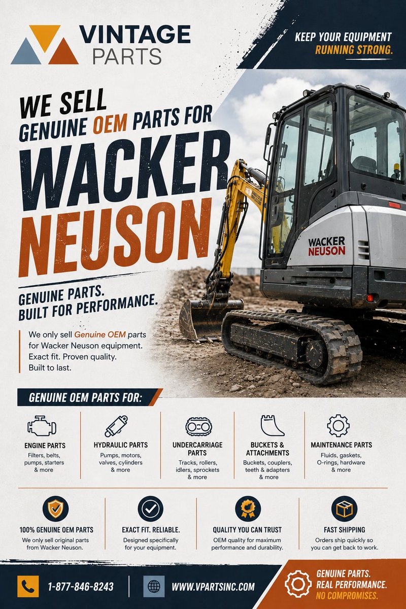 VPartsInc's tweet photo. 🚜 Keep your #WackerNeuson equipment running strong with Genuine OEM Parts from Vintage Parts.✅ Genuine OEM Quality
📦 Fast Shipping
⚙️ Trusted Performance🌐 https://t.co/HYmJ5zgD8N
📞 1-877-846-8243#VintageParts #OEMParts #ConstructionEquipment #HeavyEquipment https://t.co/AL5dTvmHtA