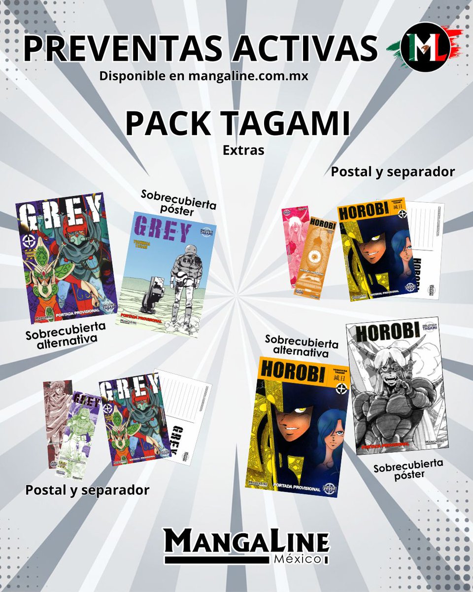 MangaLineMX's tweet photo. 👹 Pack Tagami

Incluye:
📖 GREY Ed. Integral
📖 HOROBI Ed. Integral
✨ Shikishi exclusivo

Una gran opción para quienes quieran descubrir dos de las obras más representativas de Yoshihisa Tagami.

🛒 https://t.co/HFTl8tdjVI

#GREY #HOROBI https://t.co/n5hLYAhljw