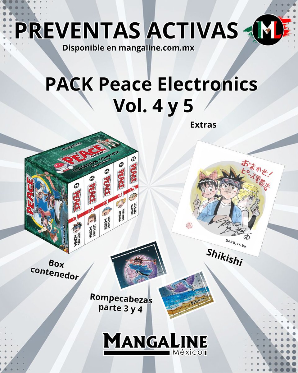 MangaLineMX's tweet photo. 🤖 Pack Peace Electronics #4 y #5
Continúa esta divertida serie con su box y extras.
O si lo prefieres, también están disponibles los tomos individuales.
🛒 https://t.co/HFTl8tdjVI
#PeaceElectronics #MangaLine https://t.co/nA75YVR9HN