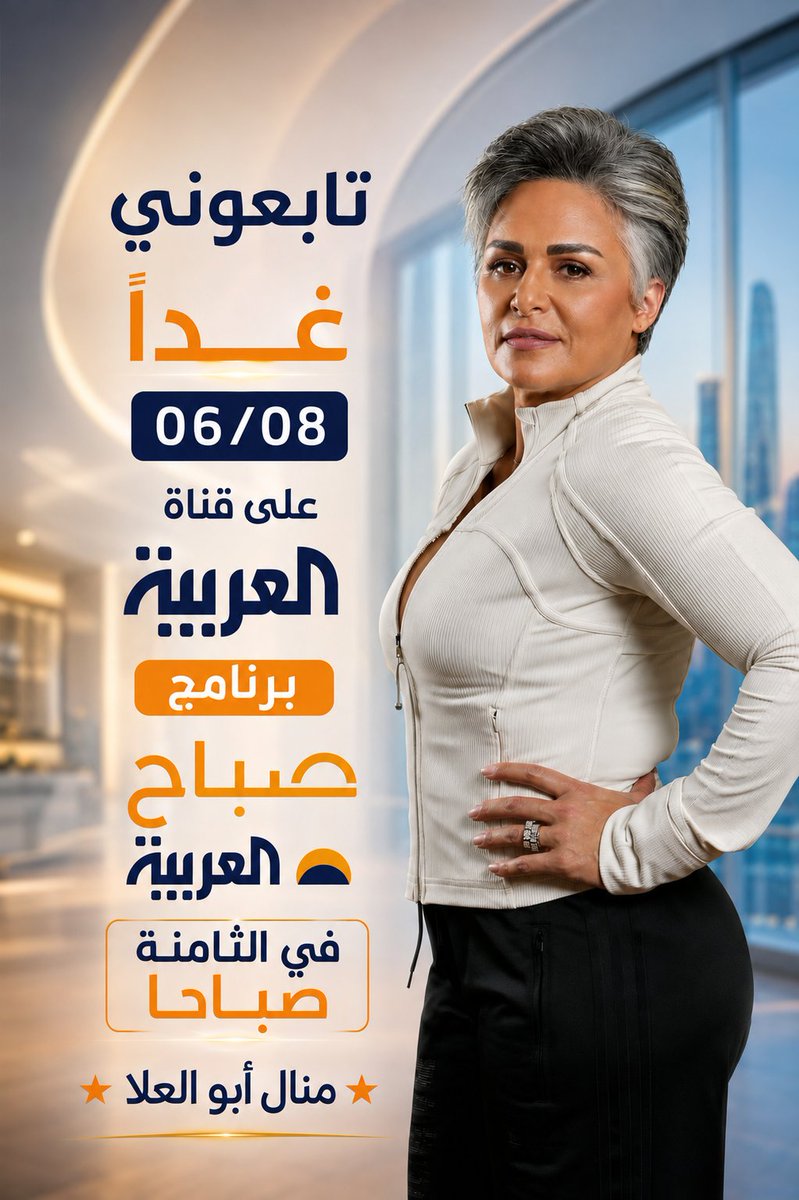 manalabualula's tweet photo. تابعوني غداً في الثامنة صباحاً

على قناة العربية..

برنامج #صباح_العربية

#السعودية #منال_أبو_العلا https://t.co/0laXGMwUF9