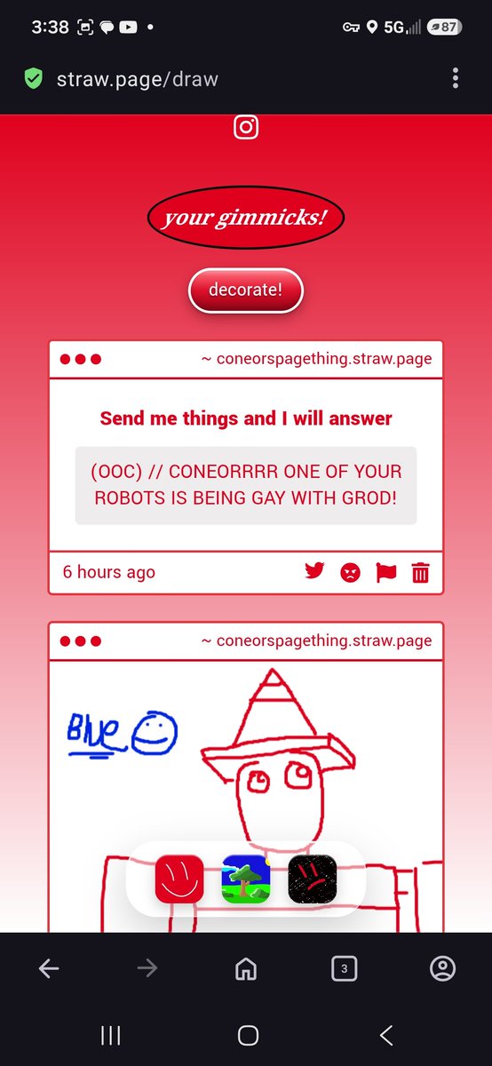TheConeEngineer's tweet photo. 1: awww so cute
2: thank you but why is blue there
// 3: THAT AINT MY FUCKIN BOT BRO // https://t.co/9MoiL1VjLy
