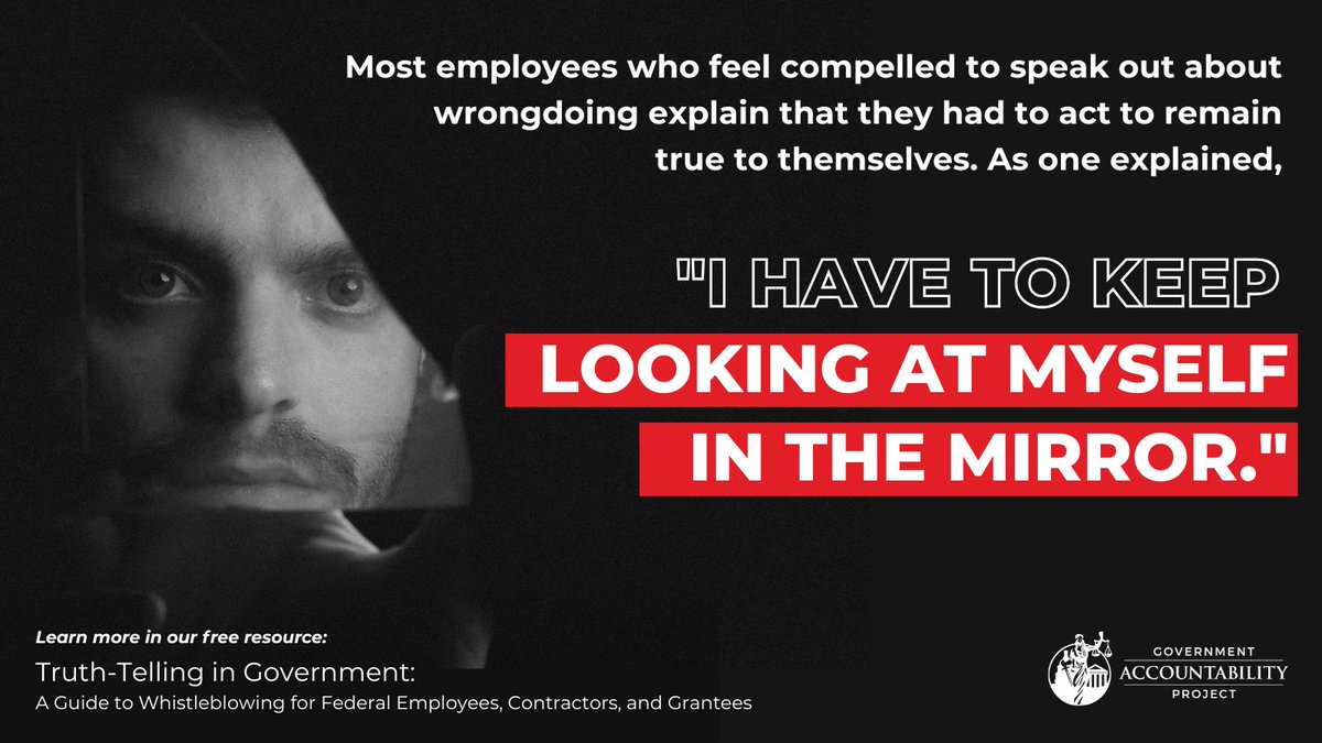 GovAcctProj's tweet photo. Speaking out against wrongdoing isn’t about fame or money—it’s about conscience.

Whistleblowers are typically propelled by hope that speaking up will make a difference, or by belief that their silence will become complicity.

📣 Learn more in our guide, Truth-Telling in Government: https://t.co/JQUWUA01E2