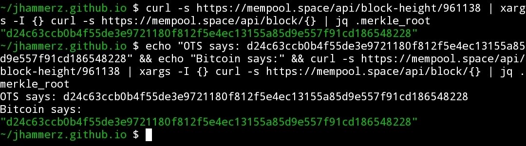 JHammerZx's tweet photo. I put my living room on the Bitcoin blockchain.

JHam Session Records is now L5 notarized. Block 961138 says I was here Aug 5 2026.

Lawyers charge 6-figures for this. I used Termux.

Verify: https://t.co/kCjBhDsSZO
Try to backdate me.

#OpenTimestamps #Bitcoin #Linux #Termux https://t.co/4baiWUSJOL