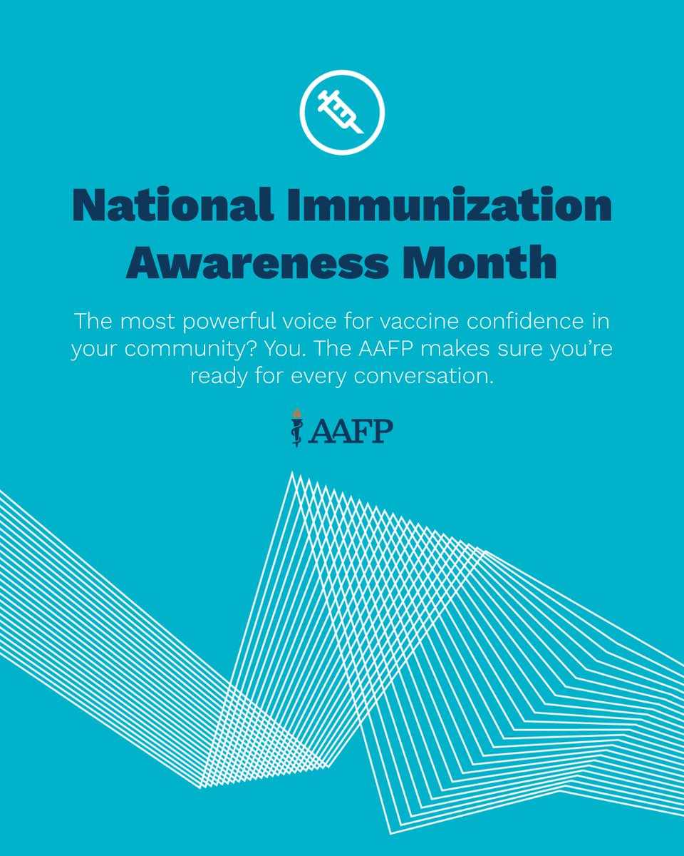 _FAFP's tweet photo. August is National Immunization Awareness Month (NIAM). The American Academy of Family Physicians (AAFP) and the FAFP support this annual observance to highlight the vital role vaccines play in protecting individuals of all ages from serious, preventable diseases. Visit https://t.co/SRtqfUtz80 to learn more.

#FAFP #AAFP #NIAM #ImmunizationAwareness #FamilyMedicine