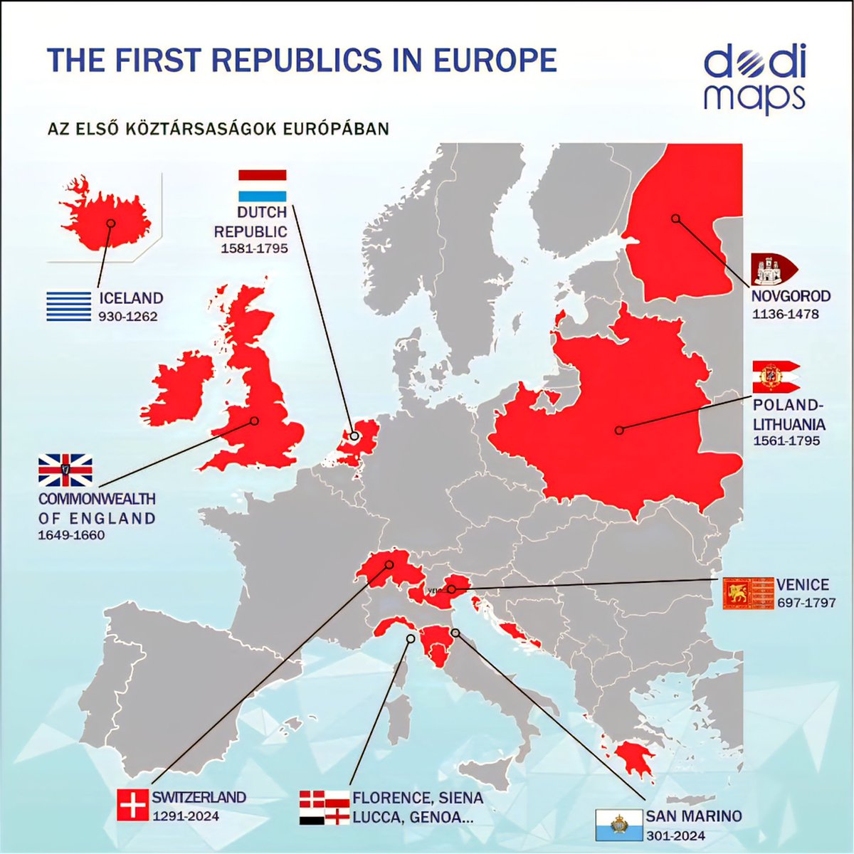 Globalstats11's tweet photo. The First Republics in Europe https://t.co/aka5r2b0pn