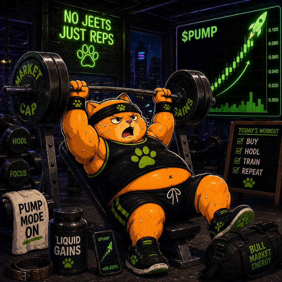 SwoleCatOnSol's tweet photo. This weekend Swole Cat on SoL will have a live revenue generating prediction game on Solana 🎰
Swole cat is the main star 😻
Every round players bet $SWOLE on how much weight he'll lift 🏋️‍♂️
Winners split the pot 🍯 https://t.co/WP1XT71kaH