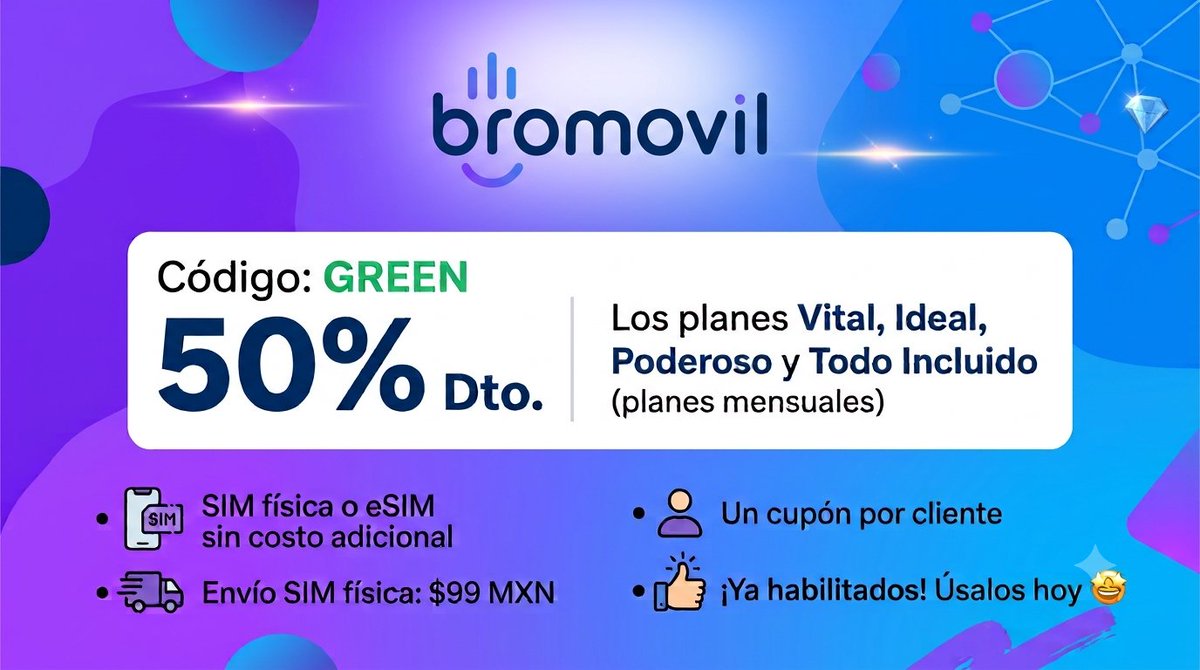 EseGreen_'s tweet photo. Me emociona mucho contarles que ahora somos parte de la familia de Bromovil. 🔥

​Si están pensando en cambiar o renovar su plan de telefonía, me ayudarían muchísimo contratando con mi código GREEN. ¡Obtienen un 50% OFF en su primer mes! 📲⚡️

➡️ https://t.co/fzAF8PYTmX https://t.co/rR8esVD6rP