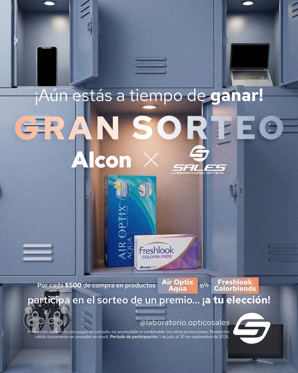 LabOpSales's tweet photo. 🤔 ¿Ya sabes cuál premio vas a elegir? 🎁
Por cada $500 de compra en Air Optix Aqua y/o FreshLook Colorblends, obtienes una participación para el Gran Sorteo Alcon x Sales 🎟️
💻📱🖥️🔬 Mientras más participes, ¡más oportunidades tendrás de ganar!
#LaboratorioÓpticoSales #Alcon https://t.co/oljCxbJado