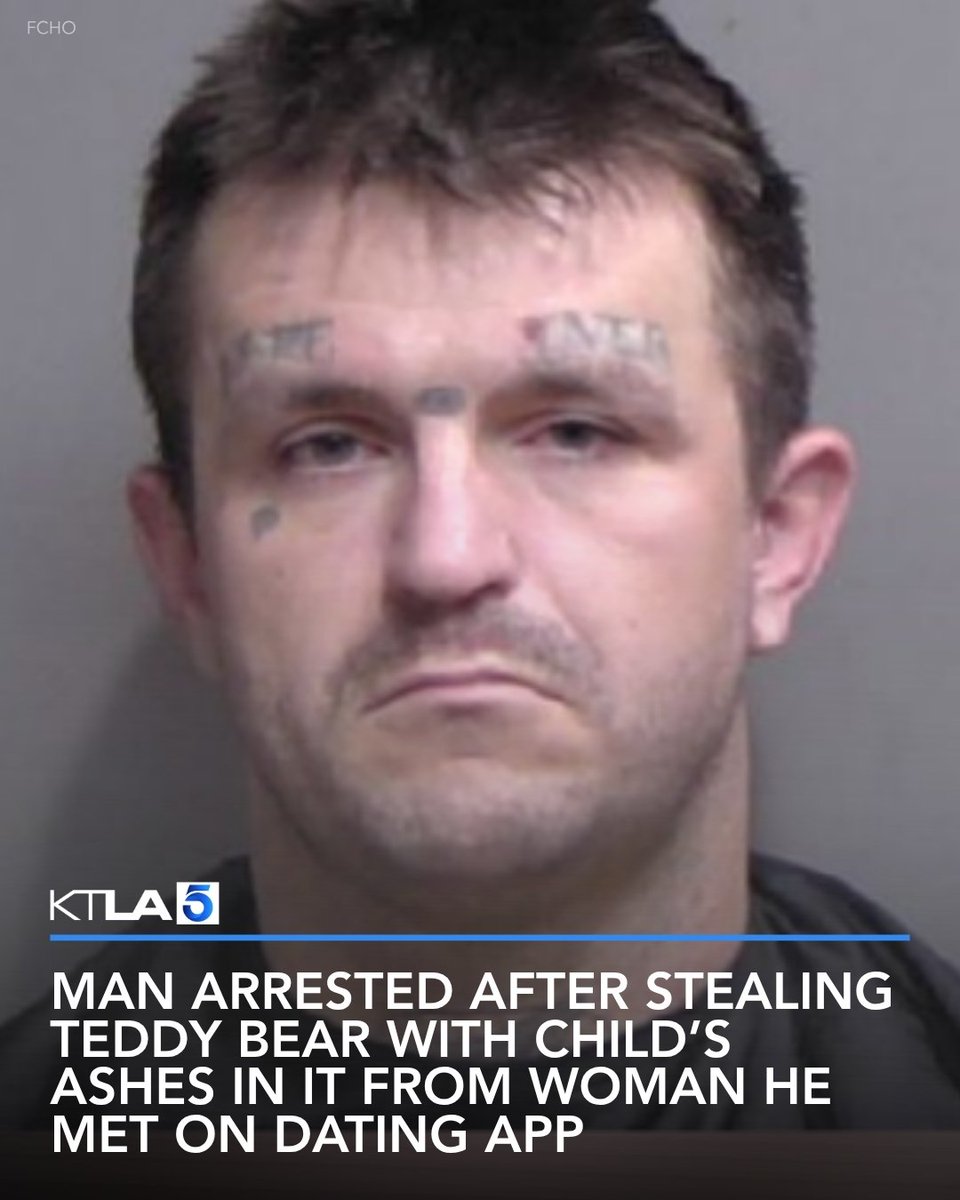 KTLA's tweet photo. A Florida man was arrested after authorities say he stalked a woman he met on a dating app and stole a teddy bear containing the woman’s son’s ashes.https://t.co/vezVS6IG4I https://t.co/ENjQlKv23F