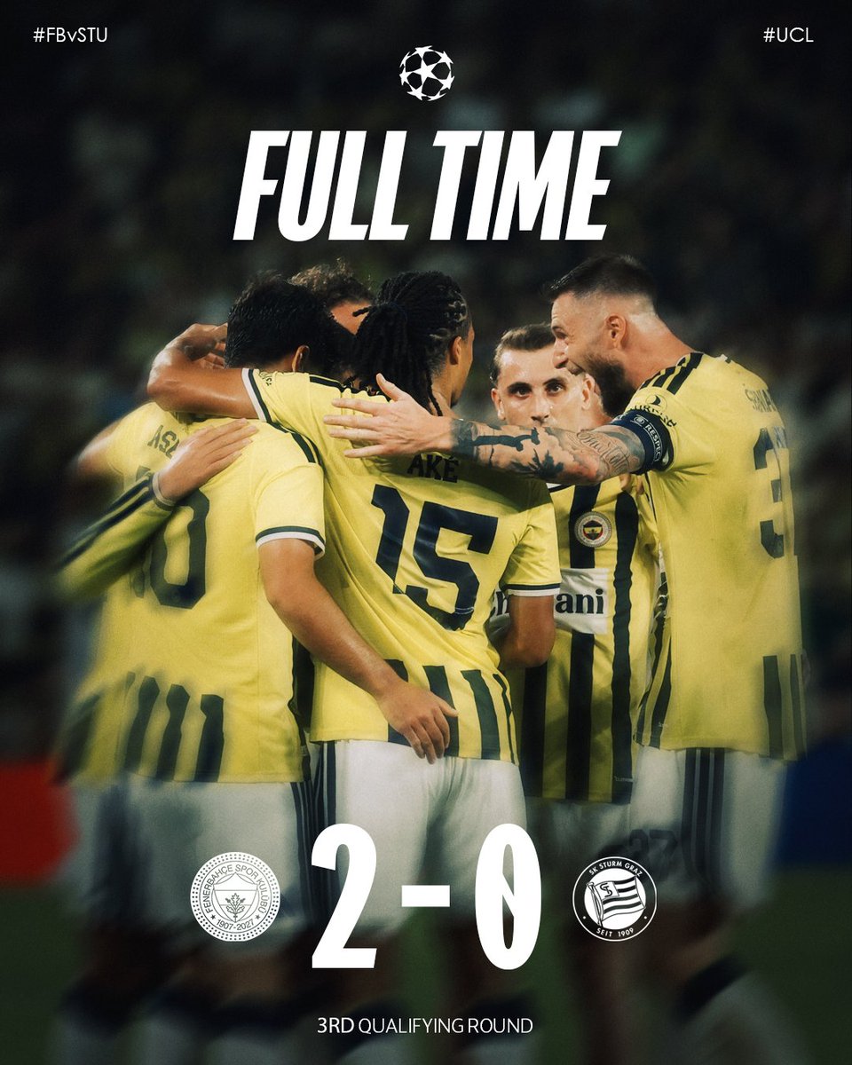 UEFA Şampiyonlar Ligi 3. Ön Eleme Turu ilk maçından 2-0 galip ayrılıyoruz! 💪 

#FBvSTU https://t.co/V15MwWjubC