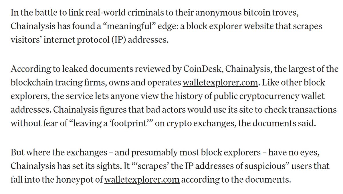 Pledditor's tweet photo. Reminder: don't search your own wallet address in a block explorer. They log your IP and sell that data to @chainalysis, who gives it to government authorities https://t.co/hEVXHsOCZ9