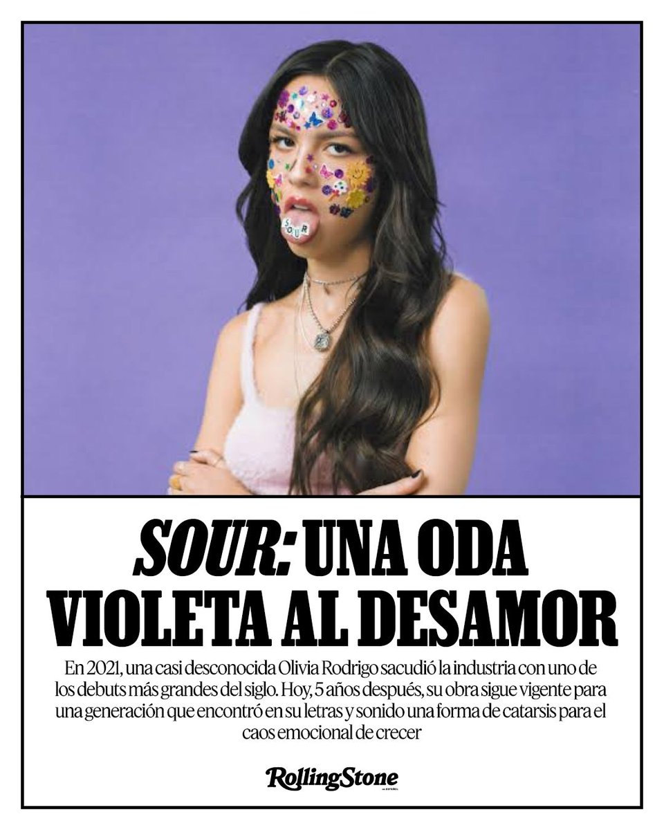 RollingStoneCol's tweet photo. ๐ Cinco aรฑos despuรฉs, โSOURโ sigue siendo el retrato definitivo del desamor adolescente.
El debut de .@OliviaRodrigo transformรณ el dolor de crecer en un himno para toda una generaciรณn.
#OliviaRodrigo #DriversLicense #SOUR
https://t.co/aWx0i5IiGZ https://t.co/xZ3hDVS6ez