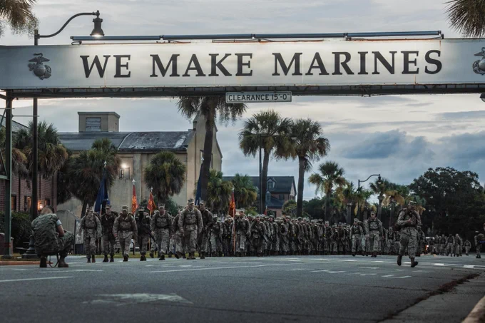 New Marines with India Company, 3rd Recruit Training Battalion, are awarded their Eagle, Globe, and Anchor (EGA) on Marine Corps Recruit Depot Parris Island, S.C., July 25, 2026. Following a culminating 15k hike to the parade deck, recruits are given their EGA and officially become United States Marines. (U.S. Marine Corps photo by Cpl. Jordy Morales)\n\n