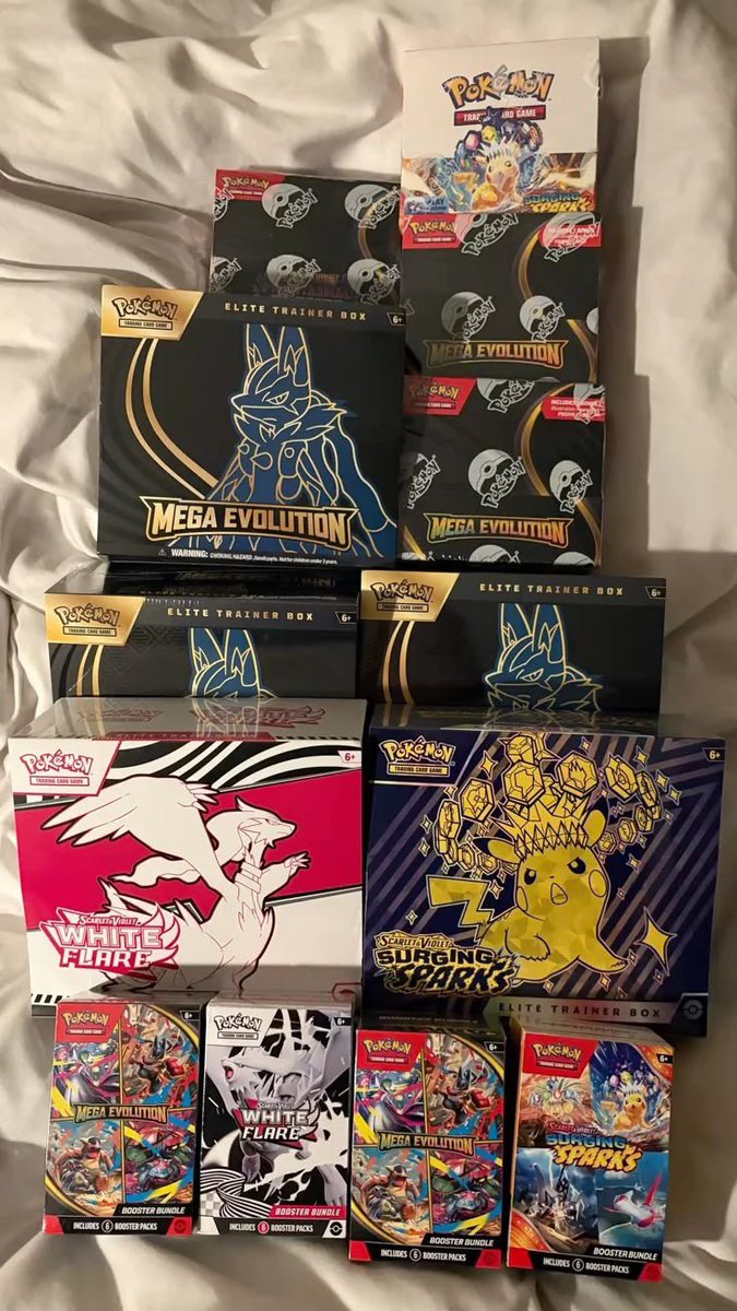 FrameFushion's tweet photo. Giveaway Alert‼️🚨 

A massive Pokémon bundle is up for grabs, including Mega Evolution, White Flare &amp; Surging Sparks! ⚡

Like,  RT, Comment your favorite set,and Follow

 winner announced soon 
Good luck 🍀 https://t.co/bn68rZlc0r