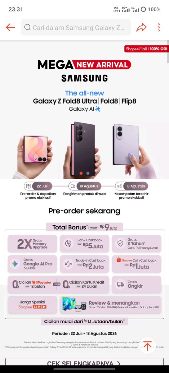 Sanyunjin's tweet photo. @ShopeeID Nikmatin konten di #GalaxyZFold8 jadi lebih seru dengan rasio main screen 4:3 #FoldTheDoubt #ThisIsGalaxyZFold8xShopee 
Yuk bisa yuks https://t.co/SfGS6yADD0