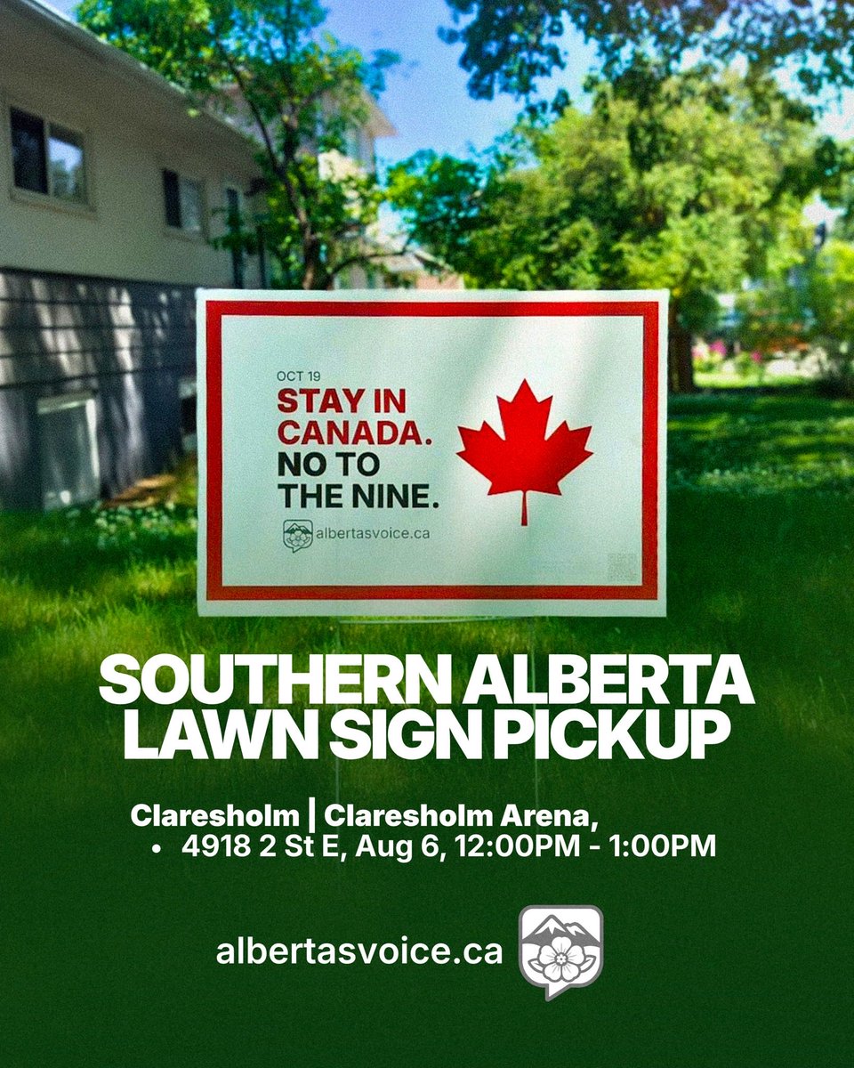 carter_AB's tweet photo. Signs!

We'll be out across Southern Alberta and Calgary this week handing out signs. If you're nearby, come say hello, pick up a sign, or grab a few for friends and neighbours.

Thursday

📍 Claresholm Claresholm Arena 4918 2 St E 12:00 p.m. – 1:00 p.m. https://t.co/7OhA7OhisT