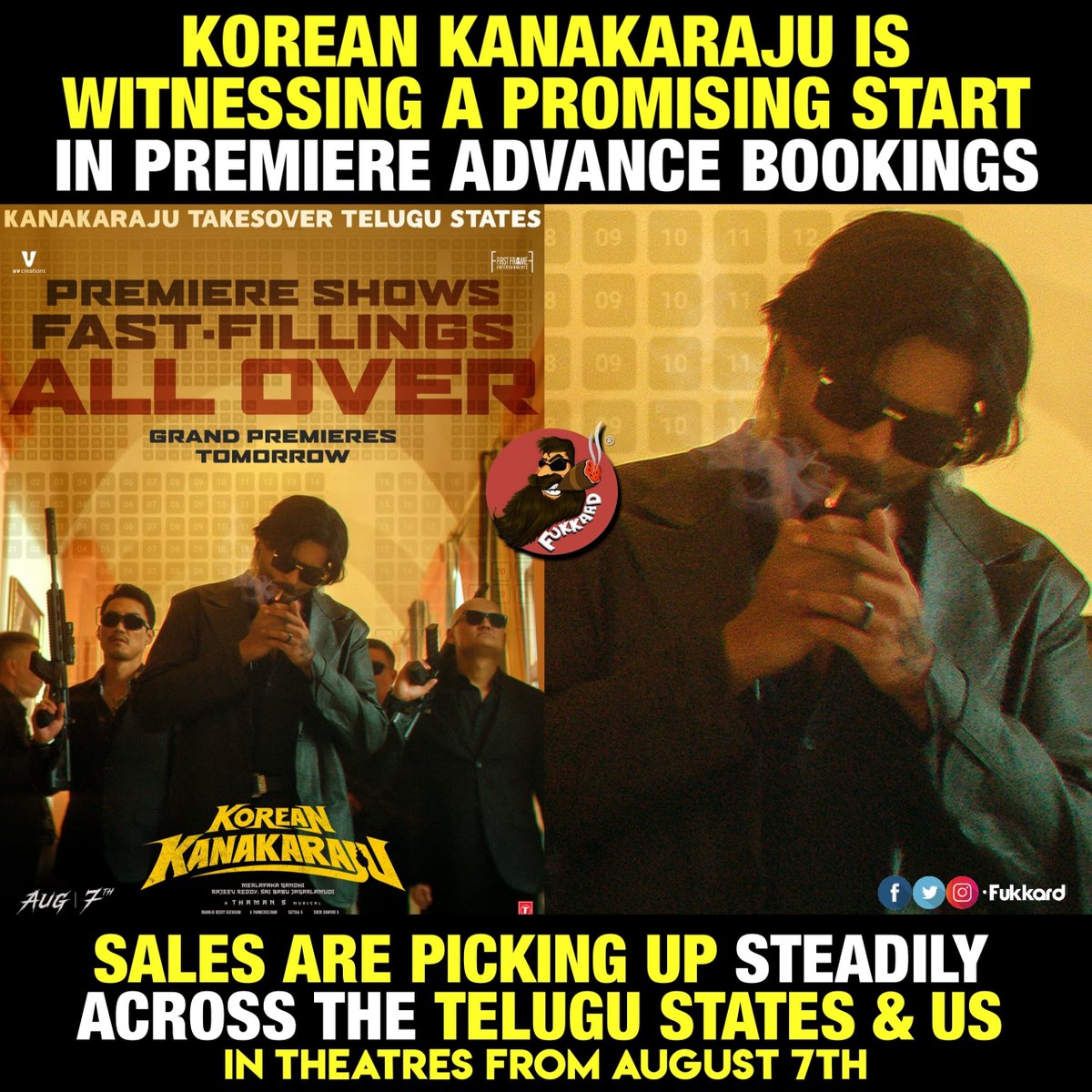 Fukkard's tweet photo. Promising Start for #KoreanKanakaraju Premieres Bookings.

Premieres on Tomorrow.
#KoreanKanakarajuOnAug7th https://t.co/vvjahiku43
