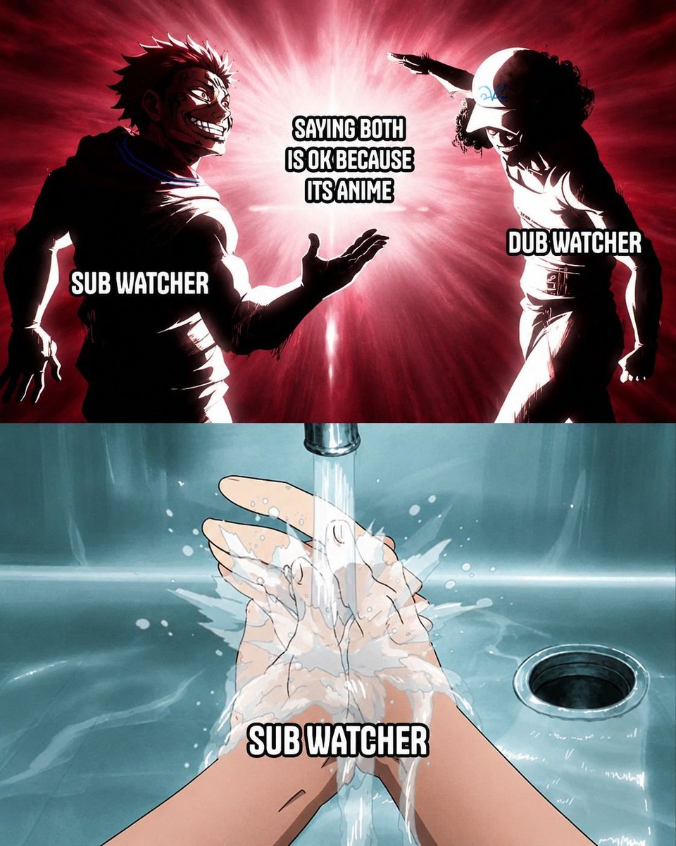 Animeworlduc's tweet photo. Sub or Dub... why start a war when we're all here for peak anime? 🍿🔥 Watch it your way, respect everyone else's way. Real fans enjoy the story, fake fans argue about the language. 🤝❤️"
#Anime #AnimeMeme #Otaku #Weeb #SubVsDub #SubWatcher #DubWatcher #AnimeCommunity #AnimeFans #AnimeLife #Manga #AnimeEdit #AnimeHumor #Animemes #AnimeLover #Crunchyroll #PeakAnime #AnimeReels #FYP #Viral #Trending #GeekCulture #JapanAnime #AnimeDaily #RespectAllFans